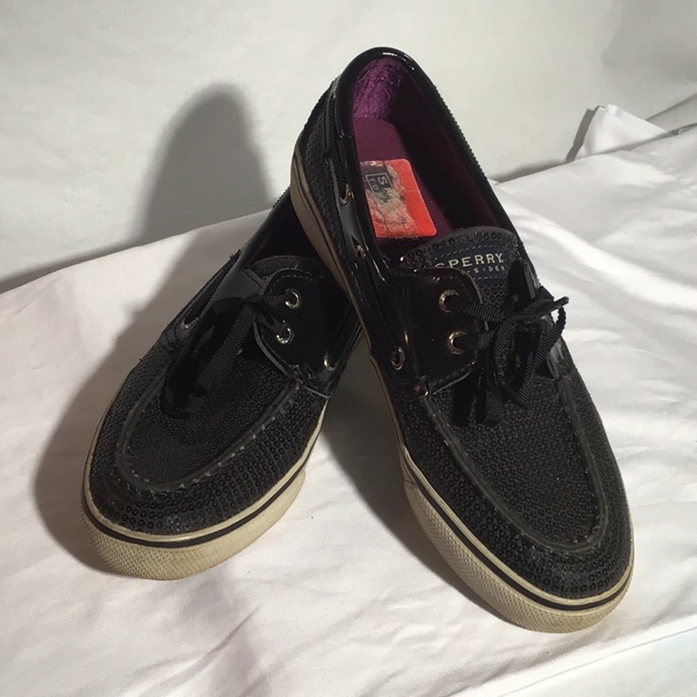 Sperry black sequin boat shoes size 8